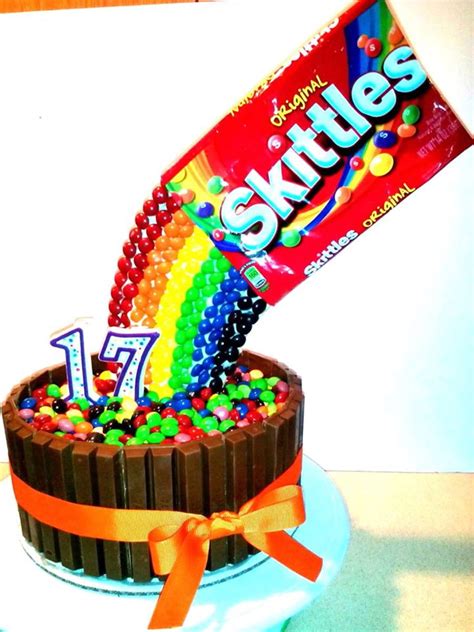 Skittles Rainbow Birthday Cake With Kitkats - CakeCentral.com