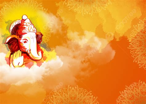 Orange Gradient White Cloud Ganesha Background, Wallpaper, Ganesh ...