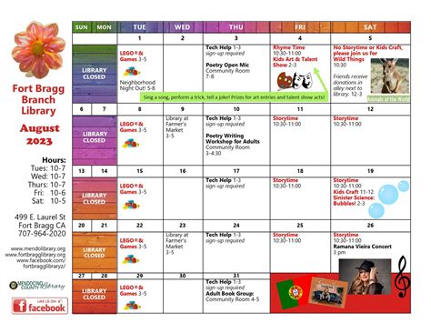 August 2023 Calendar of Events - Fort Bragg Library