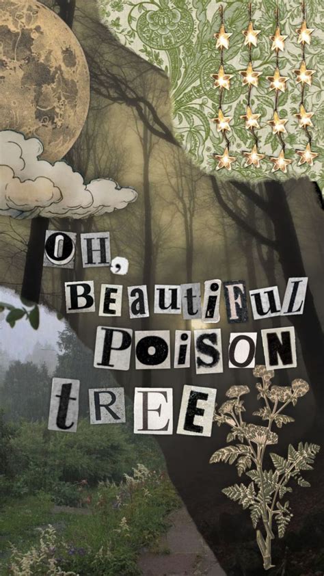 an altered collage with the words, oh beautiful posieson tree and flowers