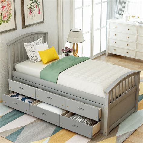 Harper & Bright Designs 6-Drawers Gray Twin Size Platform Storage Solid ...