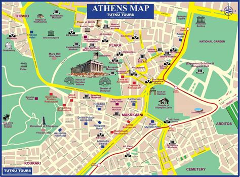 Athens attractions map - Athens greece attractions map (Greece)