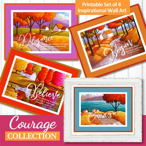 Courage Set of 4 Collection Inspirational Quote Wall Art Printable Dow ...