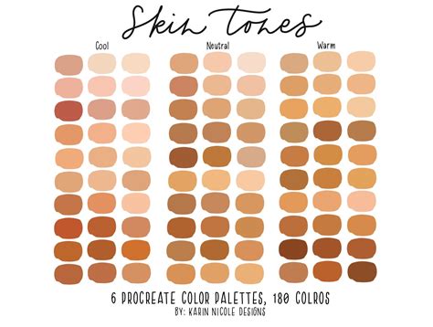 Skin Tones Procreate Color Palette for Ipad, 6 Palettes 180 Colors ...