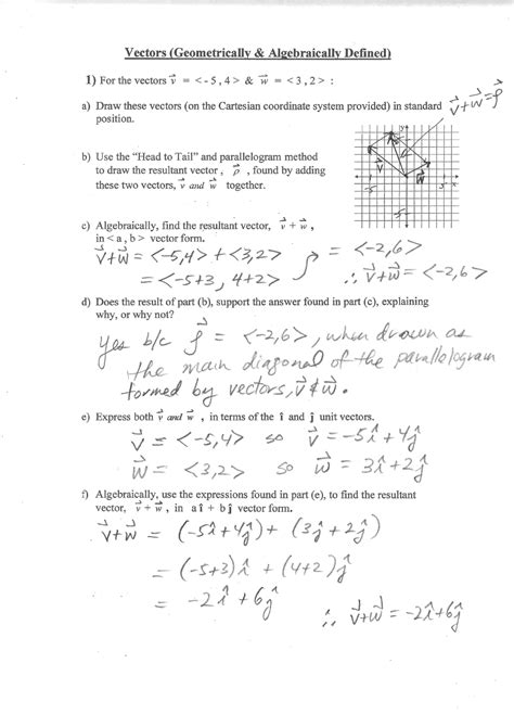 Vectors Worksheet Answer Key - MATH A108 - 294 d e g r e e s - Studocu