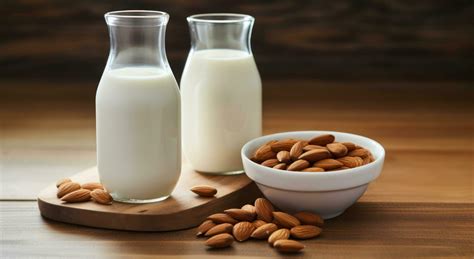 AI generated almond milk in bottle and bowl with almonds 37112343 Stock ...