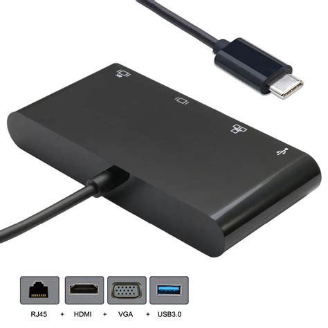 USB C Type C Adapter VGA HDMI Ethernet OTG 4 Ports HUB Docking ...