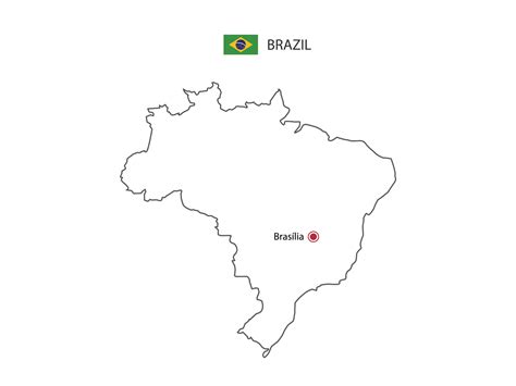 Hand draw thin black line vector of Brazil Map with capital city ...