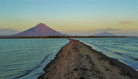 Views of two volcanoes at sunset, Ometepe Island, Lake Nicaragua ...