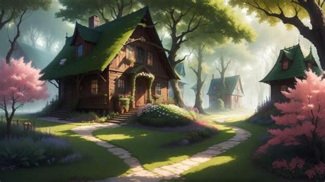 Premium AI Image | The house in the forest anime art style