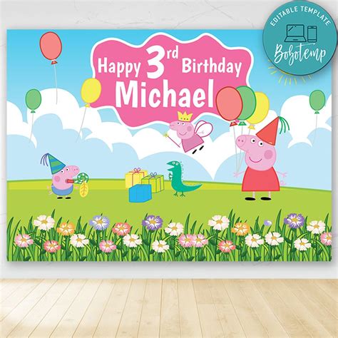 Peppa Pig Birthday Party Banner Backdrop Printable DIY | Sportspartydesign