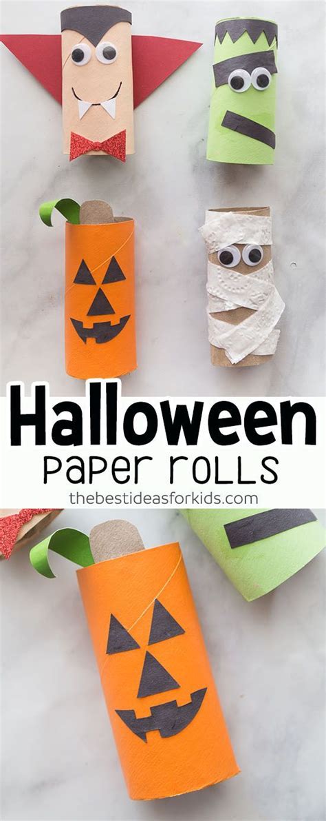 halloween paper rolls with faces and eyes on them