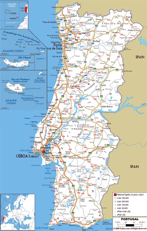 Large road map of Portugal with cities and airports | Vidiani.com ...