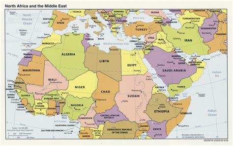 Large political map of North Africa and the Middle East with capitals ...