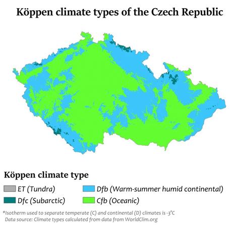 Tsjechische republiek klimaat kaart - Tsjechië klimaat kaart (Oost ...