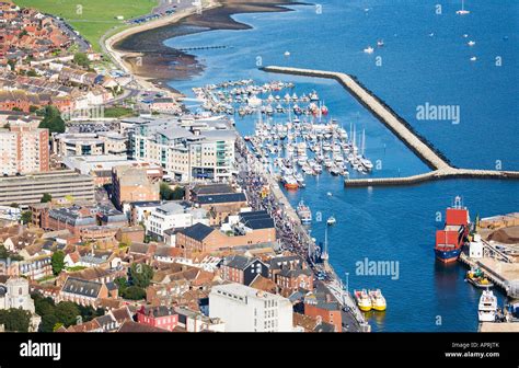 Aerial view of Poole quay, harbour and marina. Dorset. UK Stock Photo ...