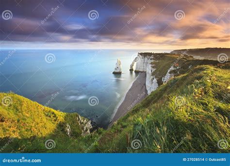 Sunrise over Etretat stock photo. Image of landscape - 27028514