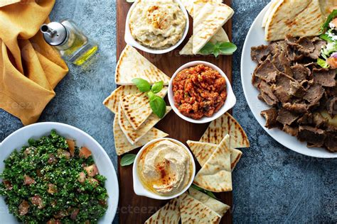 Mezze board with pita and dips 15945992 Stock Photo at Vecteezy