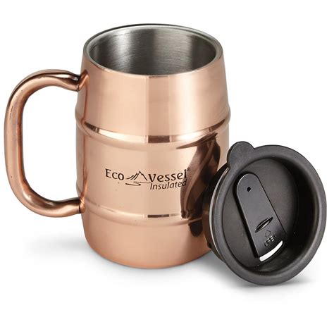 EcoVessel Double Barrel Insulated Copper Beer/Coffee Mug, 16 oz ...