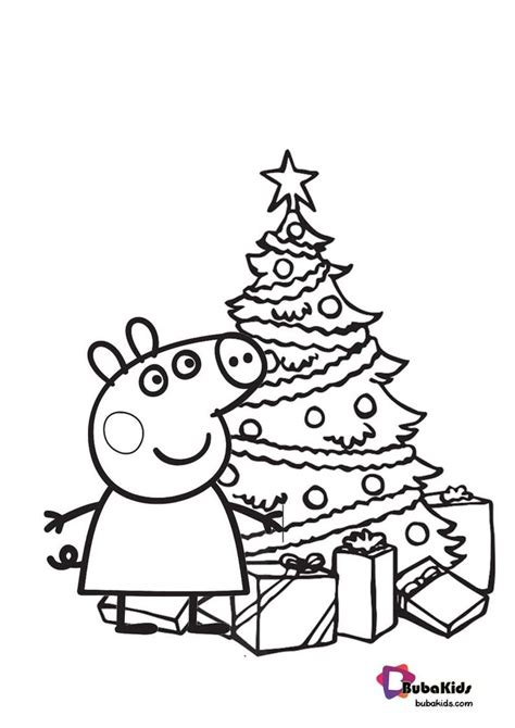 Peppa Pig and Christmas Tree Coloring Page For Kids | Peppa pig ...