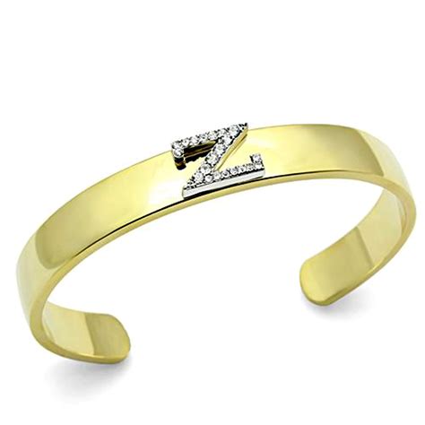 Two Tone Gold & Silver Bangle Cuff Bracelet, Letter "Z" in Top Grade ...