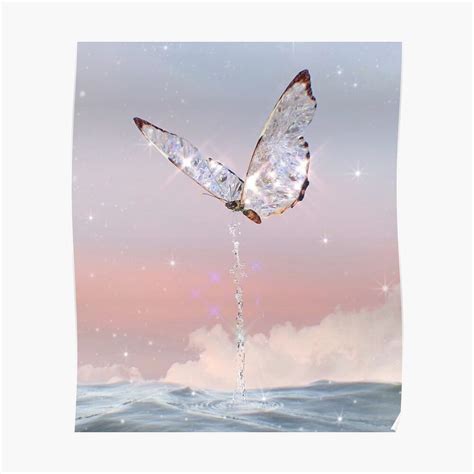 Vintage aesthetic sparkly butterfly pastel sunset beach