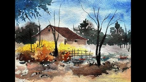 Easy Watercolor Painting Village Scenery - Kremi Png