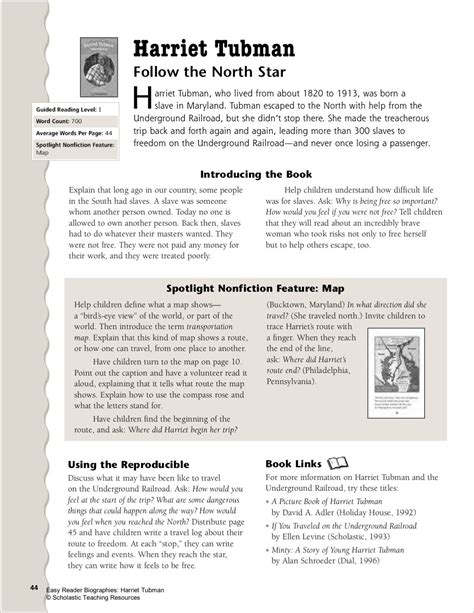 Harriet Tubman Biography For Kids Printable