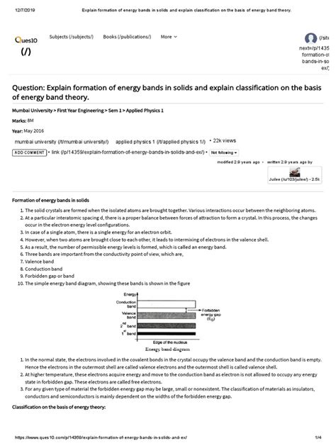 Explain Formation of Energy Bands in Solids and Explain Classification ...