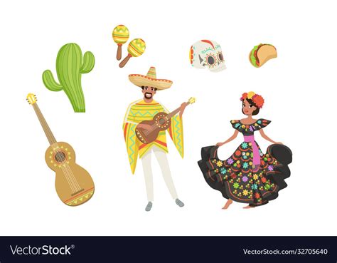 Set mexico latin america symbols hispanic man Vector Image