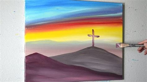 Sunset Painting of a Cross on a Hill for Beginners - Real Time Demo ...