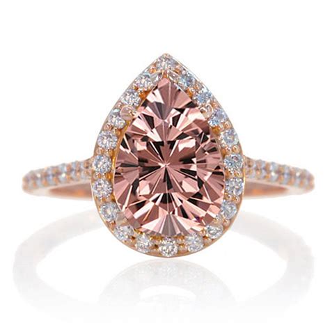 2 Carat Morganite and Diamond Halo Bridal Ring Set on 10k Rose Gold ...