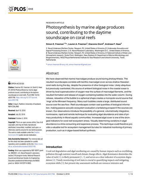 (PDF) Photosynthesis by marine algae produces sound, contributing to ...