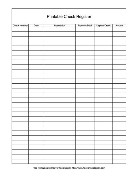 Free Printable Check Register Full Page