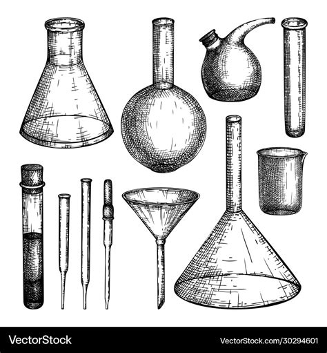 Laboratory equipment sketches set hand drawn Vector Image