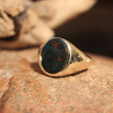 Vintage 10k Gold Mens Signet Ring 6.3 Grams Mens Gold Bloodstone Ring ...