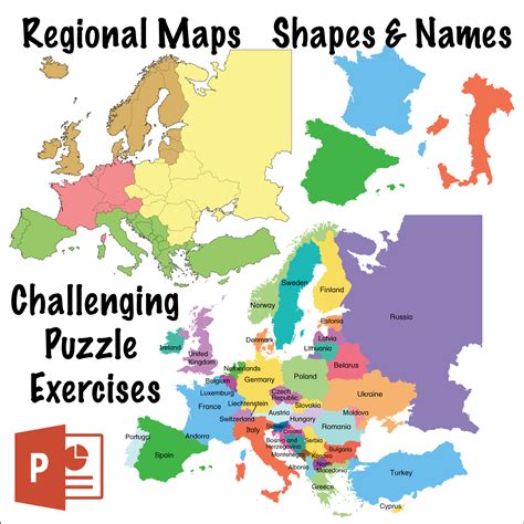 Europe Map Puzzles Regions Countries PowerPoint ESL ELL Newcomer | Made ...