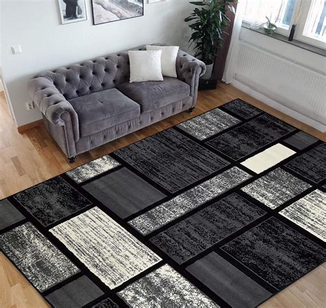 Area Rugs Square Pattern Area Rug Geometric Contemporary Black & Grey ...