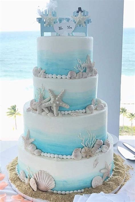 6 Summer Wedding Cakes We Love | Beach theme wedding cakes, Beach ...