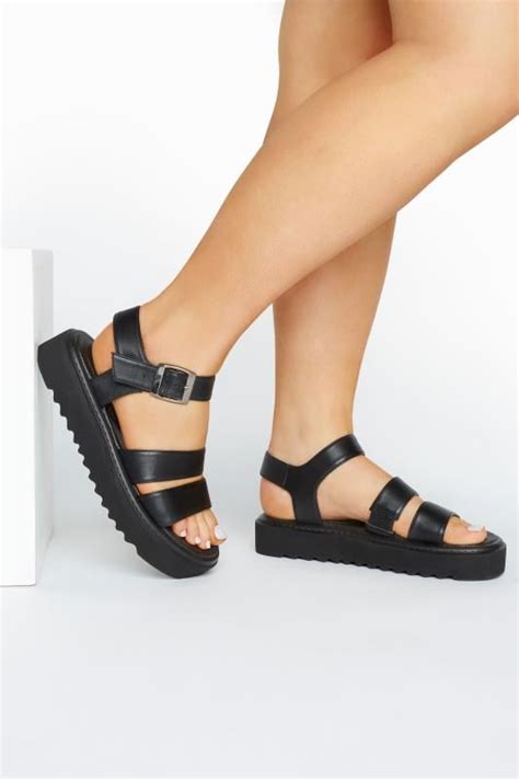 LIMITED COLLECTION Black Chunky Strap Sandal In Extra Wide Fit | Yours ...