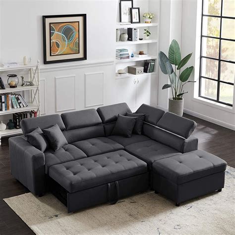 modern convertible sectional sofa black upholstery adjustable headrests ...