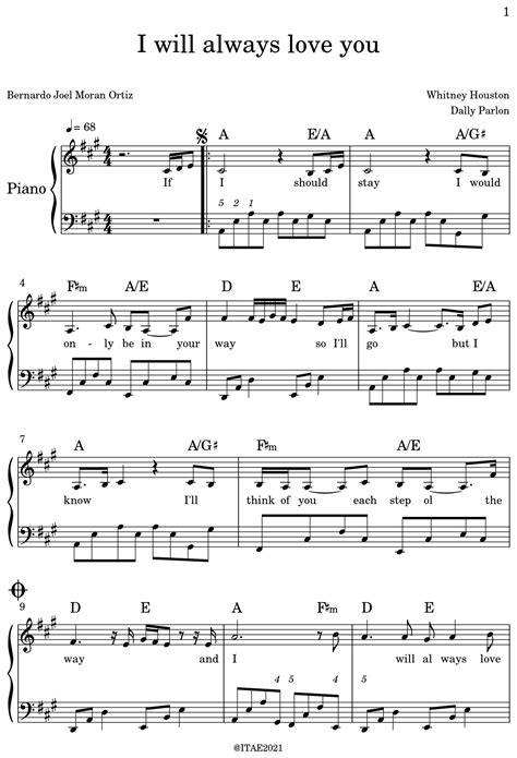 I will always love you - Sheet music for Piano