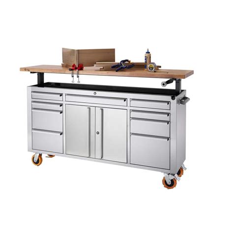 TRINITY PRO 72 in. W x 19 in. D 9-Drawer Stainless Steel Workbench with ...