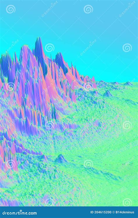 A Futuristic 3D Landscape with Mountain and Forest Stock Photo - Image ...