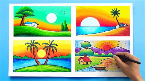 Drawing idea for school competition | Most easy scenery drawing ideas # ...