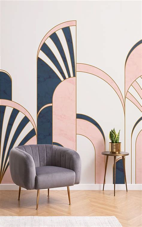 Blue & Pink Art Deco Arches Print Wallpaper Mural | Hovia UK | Interior ...