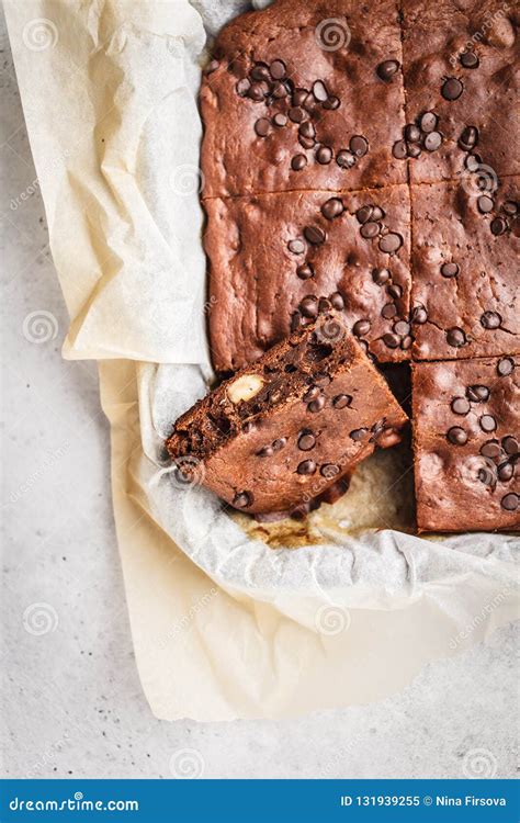 Chocolate Cake with Chocolate Drops in a Baking Dish, Top View Stock ...