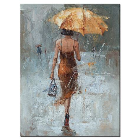 Large Canvas Wall Art Girl Umbrella With Khaki Dress Walking in Street ...