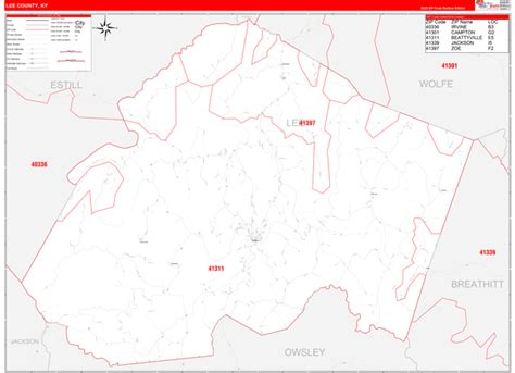 Lee County, KY Wall Map Red Line Style