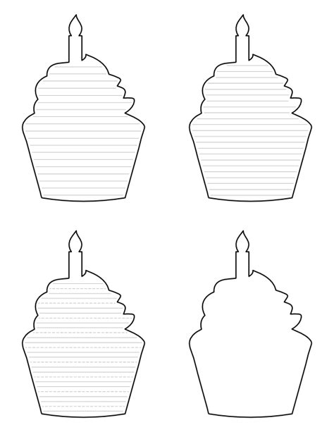 Free Printable Cupcake with Candle-Shaped Writing Templates